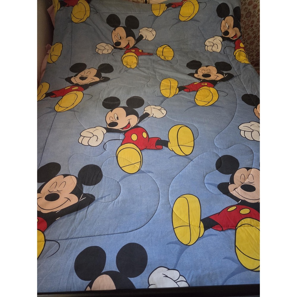 Vintage Disney Mickey Mouse Sleepy ZZZ Alarm Clock Twin Comforter 64x82